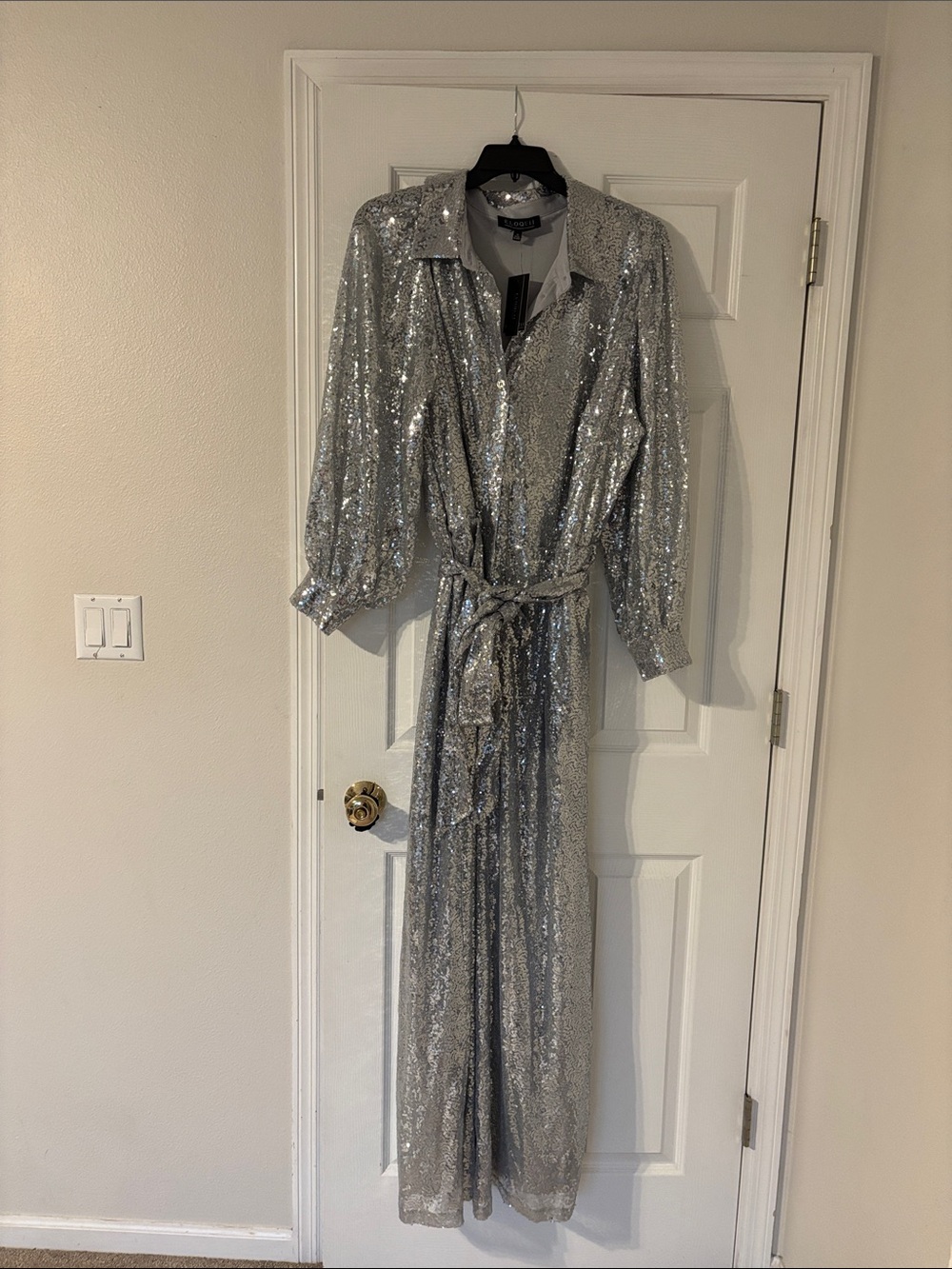 Eloquii Silver Sequin Jumpsuit with Belt